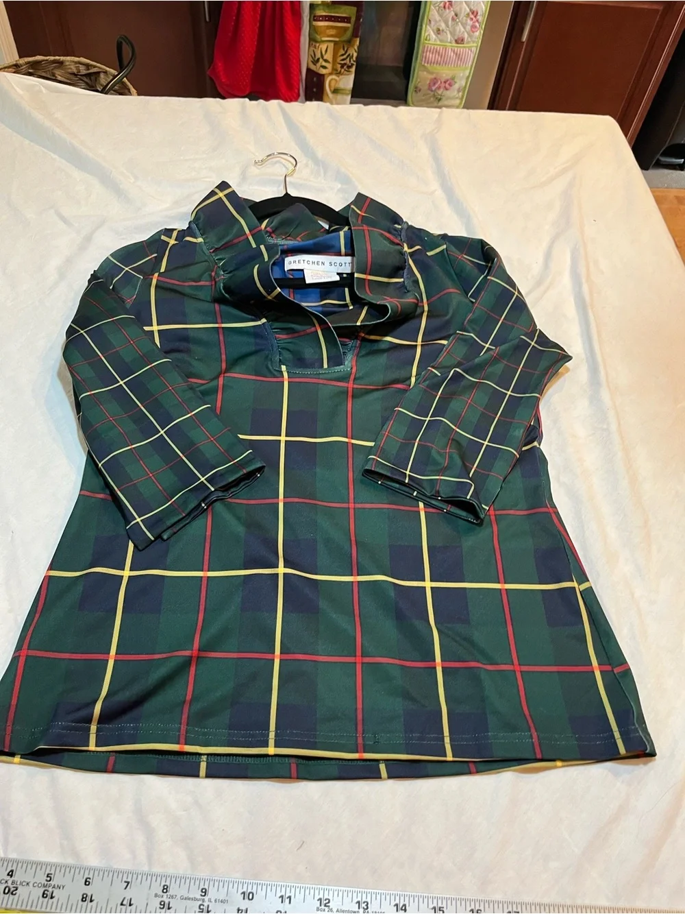 Gretchen Scott Green Plaid Cowl Neck Top size small - Picture 1 of 6